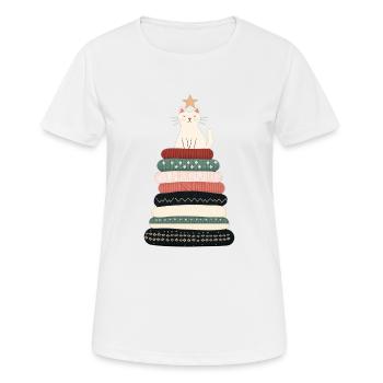 T-shirt douillet pour chat sapin de Noël – Festif et mignon - T-shirt respirant Femme - blanc - Devant - AI Model Female 172 dark (172cm)