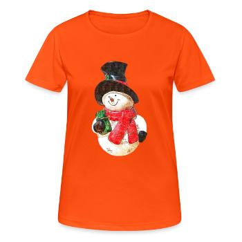 Schneemann - Zeichnung - Frauen T-Shirt atmungsaktiv - Neonorange - Vorne - AI Model Female 172 dark (172cm)