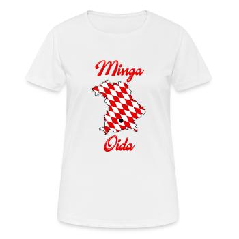 MINGA OIDA ! - Zeig allen woher du kommst - Frauen T-Shirt atmungsaktiv - Weiß - Vorne - AI Model Female 172 dark (172cm)