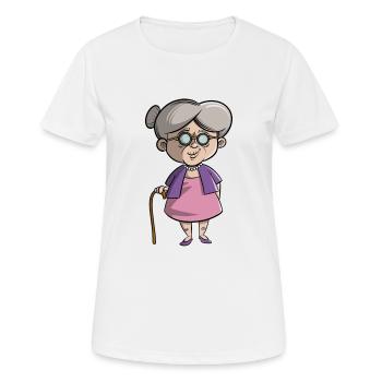 Grandma grandmother - older lady with walking stick - Women's Breathable T-Shirt - white - Front - AI Model Female 172 dark (172cm)
