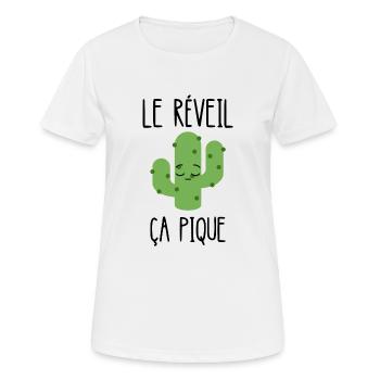 le réveil ça pique - T-shirt respirant Femme - blanc - Devant - AI Model Female 172 dark (172cm)