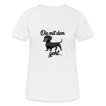 Die mit dem Dackel geht... - Frauen T-Shirt atmungsaktiv - Weiß - Vorne - AI Model Female 172 dark (172cm)