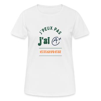 J'peux pas, j'ai examen - T-shirt respirant Femme - blanc - Devant - AI Model Female 172 dark (172cm)