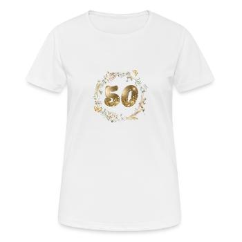 Numéro 50, paillettes, couronne boho, personnalisable - T-shirt respirant Femme - blanc - Devant - AI Model Female 172 dark (172cm)