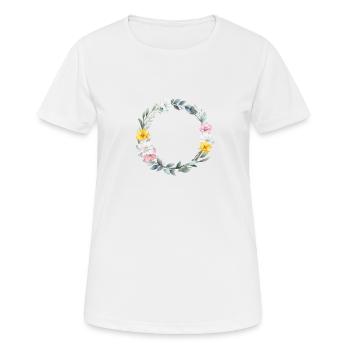 Personalisierbarer Blumenkranz - Frauen T-Shirt atmungsaktiv - Weiß - Vorne - AI Model Female 172 dark (172cm)