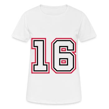 16 Numéro de numéro - T-shirt respirant Femme - blanc - Devant - AI Model Female 172 dark (172cm)