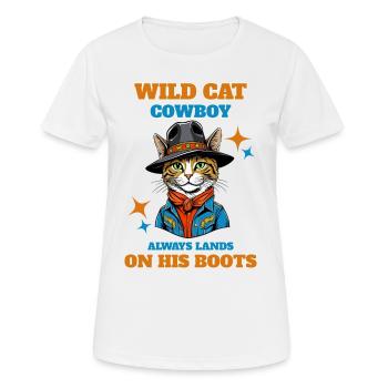 Wildkatze Cowboy landet immer auf seinen Stiefeln - Frauen T-Shirt atmungsaktiv - Weiß - Vorne - AI Model Female 172 dark (172cm)