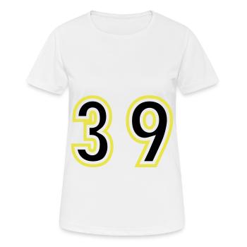 39 Zahl College - Frauen T-Shirt atmungsaktiv - Weiß - Vorne - AI Model Female 172 dark (172cm)