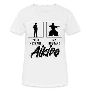 Ton mari Mon mari combattant d’aïkido samouraï - T-shirt respirant Femme - blanc - Devant - AI Model Female 172 dark (172cm)