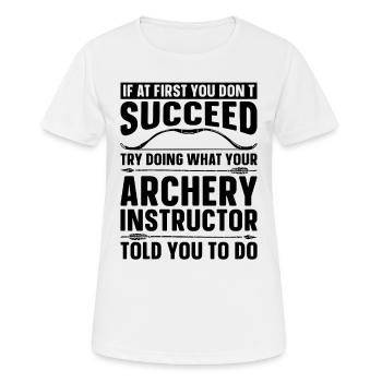 If At First Archery Crossbow Target Hunting Archer - Women's Breathable T-Shirt - white - Front - AI Model Female 172 dark (172cm)