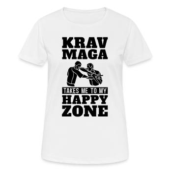 Krav Maga m’emmène dans un chasseur de défense de combat rapproché - T-shirt respirant Femme - blanc - Devant - AI Model Female 172 dark (172cm)