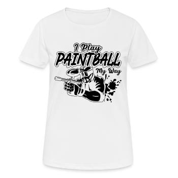 I Play Paintball Softair Splatter Paintball Player - Frauen T-Shirt atmungsaktiv - Weiß - Vorne - AI Model Female 172 dark (172cm)