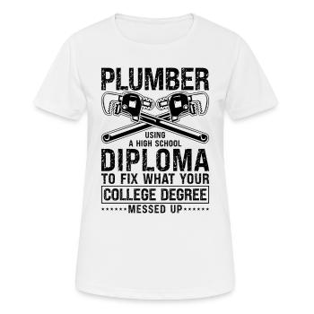 Utilisation d’un outil haut Plombier Plomberie Plombiers - T-shirt respirant Femme - blanc - Devant - AI Model Female 172 dark (172cm)