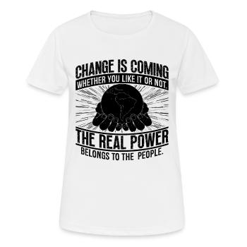 Le changement arrive Activiste du réchauffement climatique - T-shirt respirant Femme - blanc - Devant - AI Model Female 172 dark (172cm)