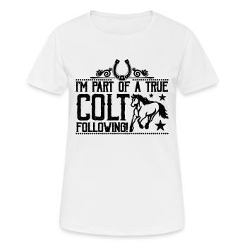Je fais partie d’un vrai coureur de chevaux d’équitation - T-shirt respirant Femme - blanc - Devant - AI Model Female 172 dark (172cm)