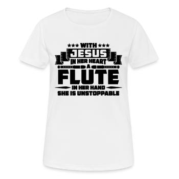 Avec Jésus dans son cœur Flûtes à vent Flûtiste - T-shirt respirant Femme - blanc - Devant - AI Model Female 172 dark (172cm)