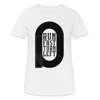 Run Fast Turn Left Retro Triathlon Race Sprinter - Women's Breathable T-Shirt - white - Front - AI Model Female 172 dark (172cm)