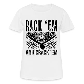 Rack 'Em And Crack Cue Sports Snooker Pool Player - Women's Breathable T-Shirt - white - Front - AI Model Female 172 dark (172cm)
