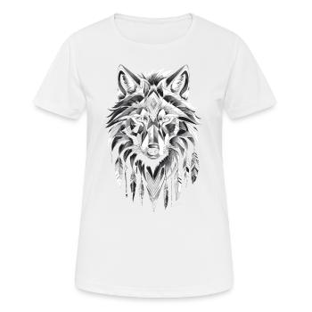 Geometrischer Wolf der amerikanischen Ureinwohner - Frauen T-Shirt atmungsaktiv - Weiß - Vorne - AI Model Female 172 dark (172cm)