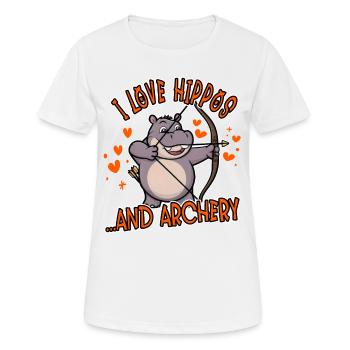 Ich liebe Nilpferde und Bogenschießen lustig - Frauen T-Shirt atmungsaktiv - Weiß - Vorne - AI Model Female 172 dark (172cm)