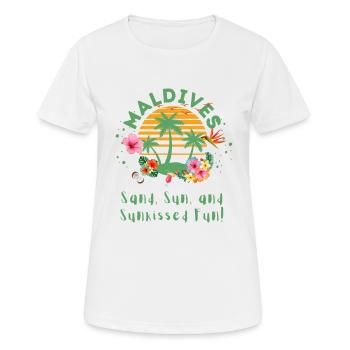 Maldives Sable, soleil et ensoleillé Fun Tropical - T-shirt respirant Femme - blanc - Devant - AI Model Female 172 dark (172cm)
