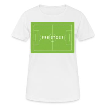FREISTOSS - Fußball Statement - Frauen T-Shirt atmungsaktiv - Weiß - Vorne - AI Model Female 172 dark (172cm)
