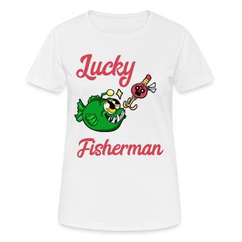 Gluecklicher Angler Angeln Fisch Fischen Geschenk - Frauen T-Shirt atmungsaktiv - Weiß - Vorne - AI Model Female 172 dark (172cm)