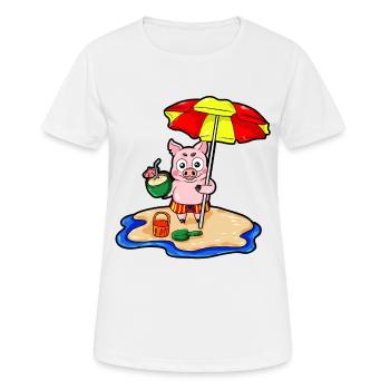 Cochon sur la plage avec un cocktail de vacances Cartoon - T-shirt respirant Femme - blanc - Devant - AI Model Female 172 dark (172cm)