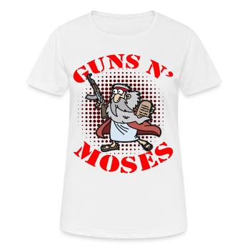 GUNS AND MOSES CHRIST WAFFEN GLÄUBIGER - Frauen T-Shirt atmungsaktiv - Weiß - Vorne - AI Model Female 172 dark (172cm)