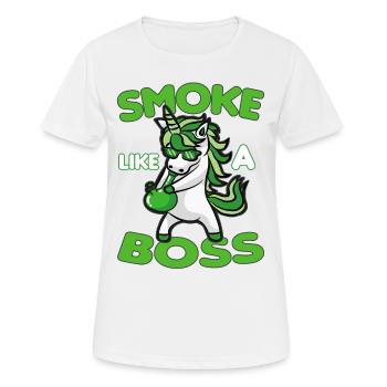SMOKE LIKE A BOSS Licorne fumante Weed Kiffer - T-shirt respirant Femme - blanc - Devant - AI Model Female 172 dark (172cm)