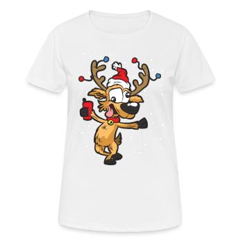 Noël de renne avec smartphone mobile - T-shirt respirant Femme - blanc - Devant - AI Model Female 172 dark (172cm)