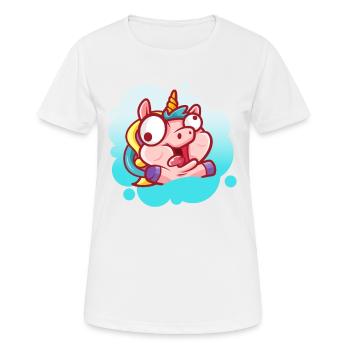 Crazy Einhorn Gesicht Verrückt Lustig Kindisch - Frauen T-Shirt atmungsaktiv - Weiß - Vorne - AI Model Female 172 dark (172cm)