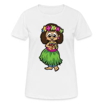 Hula fille avec jupe libérienne chaîne de fleurs ukulélé - T-shirt respirant Femme - blanc - Devant - AI Model Female 172 dark (172cm)