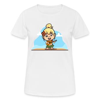 Hula Hawai Mädchen mit Bastrock Girarre Aloha - Frauen T-Shirt atmungsaktiv - Weiß - Vorne - AI Model Female 172 dark (172cm)