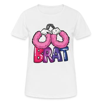 BRAT Plüschhandschellen DDLG böses Mädchen Humor - Frauen T-Shirt atmungsaktiv - Weiß - Vorne - AI Model Female 172 dark (172cm)
