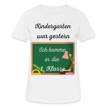 Einschulung Kindergarten war gestern - Frauen T-Shirt atmungsaktiv - Weiß - Vorne - AI Model Female 172 dark (172cm)