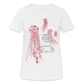 Stummer Schrei aus dem Meer, in schwarz/rot - Frauen T-Shirt atmungsaktiv - Weiß - Vorne - AI Model Female 172 dark (172cm)