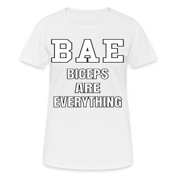 GYM BAE Biceps Are Everything Funny Fitness - Women's Breathable T-Shirt - white - Front - AI Model Female 172 dark (172cm)