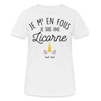 JE M EN FOUS JE SUIS UNE LICORNE - T-shirt respirant Femme - blanc - Devant - AI Model Female 172 dark (172cm)