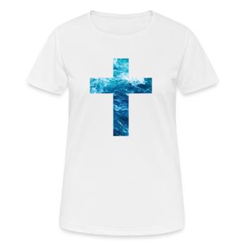 Living Water Christian Cross - Frauen T-Shirt atmungsaktiv - Weiß - Vorne - AI Model Female 172 dark (172cm)