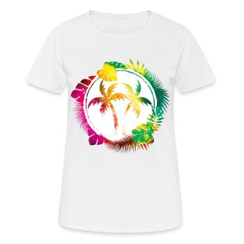 palm trees colorful beach - Women's Breathable T-Shirt - white - Front - AI Model Female 172 dark (172cm)