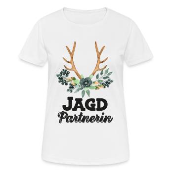 Jagdpartnerin Nachwuchsjägerin Jagd Papa ist Jäger - Frauen T-Shirt atmungsaktiv - Weiß - Vorne - AI Model Female 172 dark (172cm)