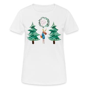 Fröhliche Weihnachten I Elch mit Geschenk - Frauen T-Shirt atmungsaktiv - Weiß - Vorne - AI Model Female 172 dark (172cm)