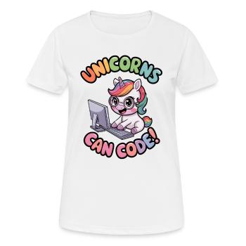 Einhörner können programmieren! - Frauen T-Shirt atmungsaktiv - Weiß - Vorne - AI Model Female 172 dark (172cm)