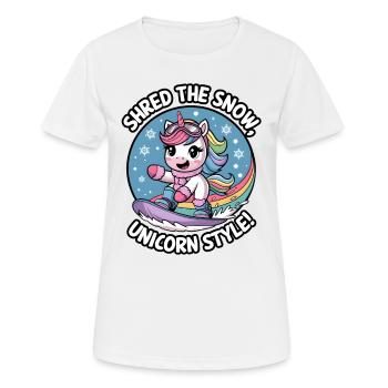 Déchiquetez la neige, à la manière d’une licorne ! - T-shirt respirant Femme - blanc - Devant - AI Model Female 172 dark (172cm)