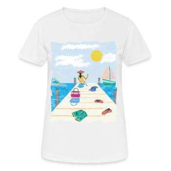 Frau am Strand Beach Yacht Retro Geschenk - Frauen T-Shirt atmungsaktiv - Weiß - Vorne - AI Model Female 172 dark (172cm)