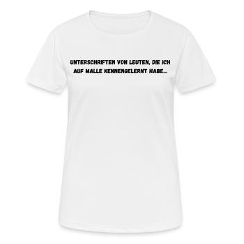 Unterschriften sammeln auf Malle - Frauen T-Shirt atmungsaktiv - Weiß - Vorne - AI Model Female 172 dark (172cm)