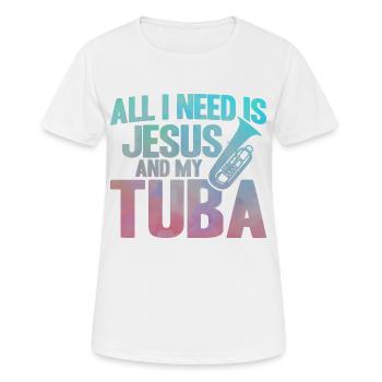 Tuba Jesus und meine Tuba Geschenk - Frauen T-Shirt atmungsaktiv - Weiß - Vorne - AI Model Female 172 dark (172cm)
