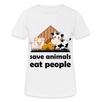 Sauvez les animaux, mangez les gens - T-shirt respirant Femme - blanc - Devant - AI Model Female 172 dark (172cm)