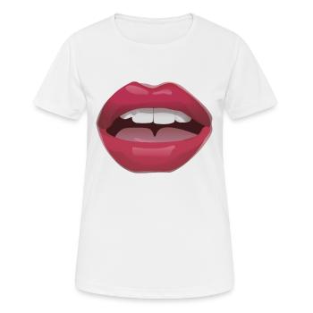Rote Lippen mit Zähnen - Frauen T-Shirt atmungsaktiv - Weiß - Vorne - AI Model Female 172 dark (172cm)